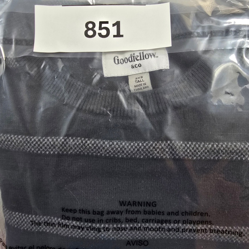 Goodfellow Mens 3XB Tall Black Striped Crewneck Sweater 100% Cotton Long Sleeve - Picture 8 of 8